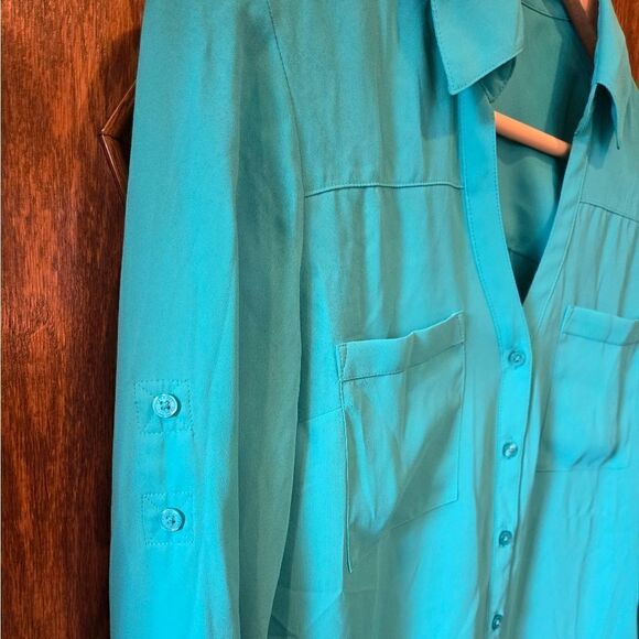 EXPRESS Portofimo Shirt Green Long Sleeves Pockets - Picture 3 of 9